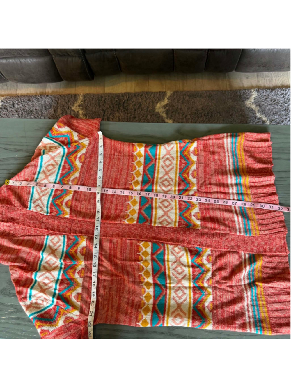 Women's No Boundaries Cardigan Sweater XXL Red White Geometric Print - Picture 8 of 10